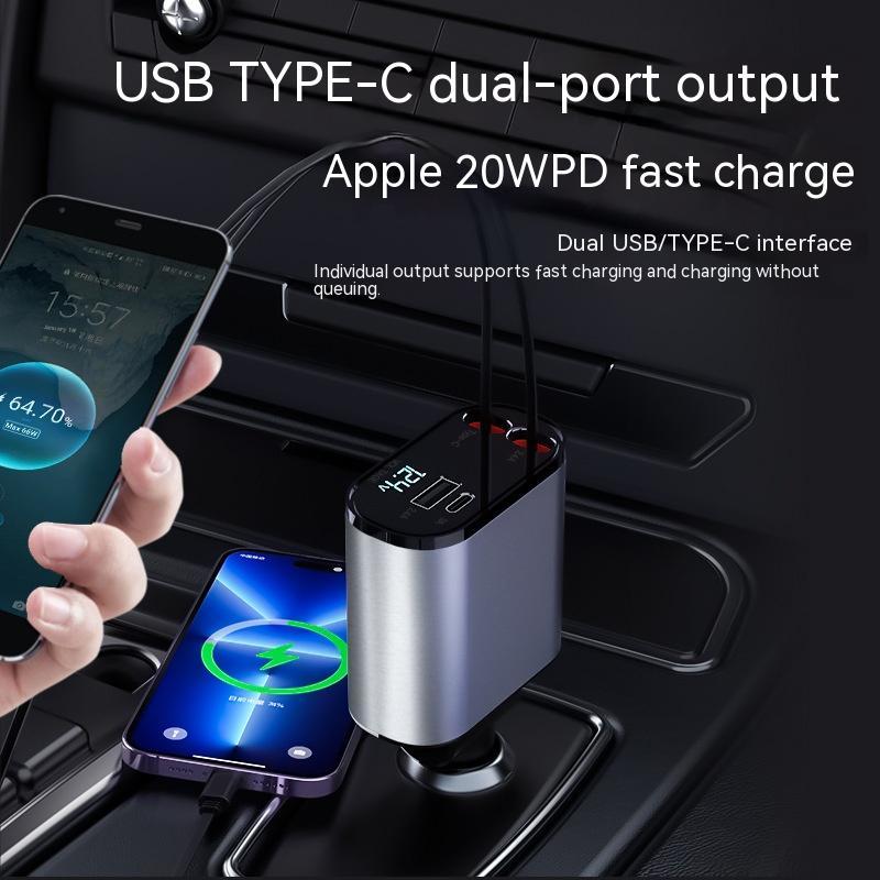 Metal Car Charger 100W Super Fast Charging Car Cigarette Lighter USB And TYPE-C Adapter - Image 3